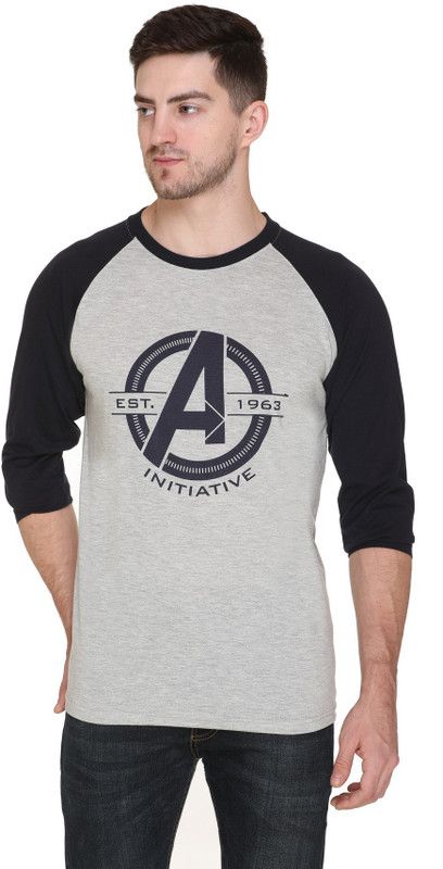 Printed Men Grey, Black T-Shirt
