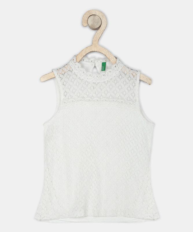 Girls Lace Top  (White, Pack of 1)