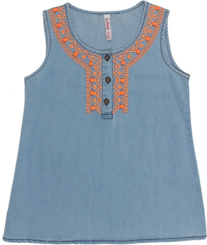Girls Cotton Blend Blouson Top  (Light Blue, Pack of 1)