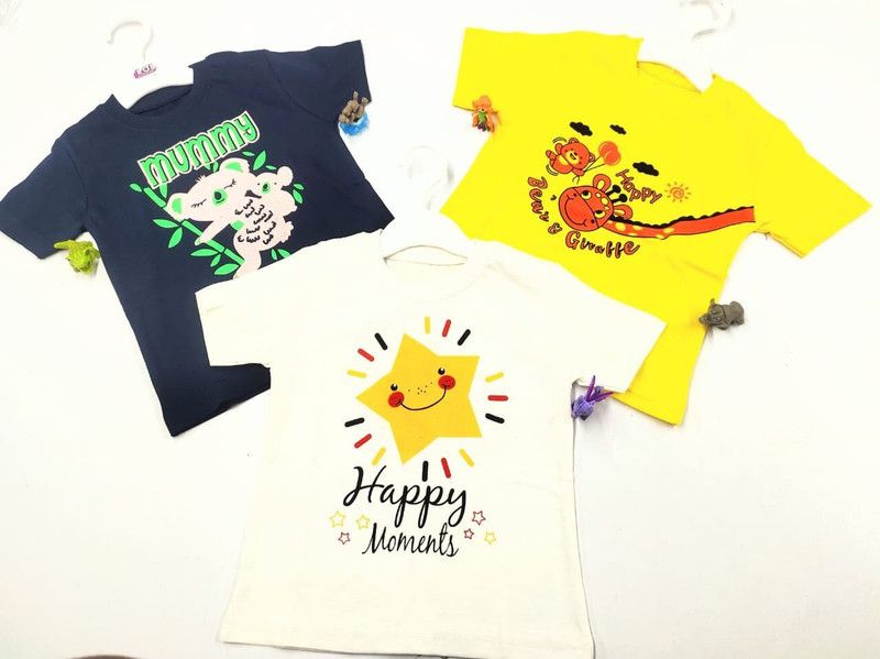 Baby Boys & Baby Girls Printed Pure Cotton T Shirt  (White, Pack of 3)