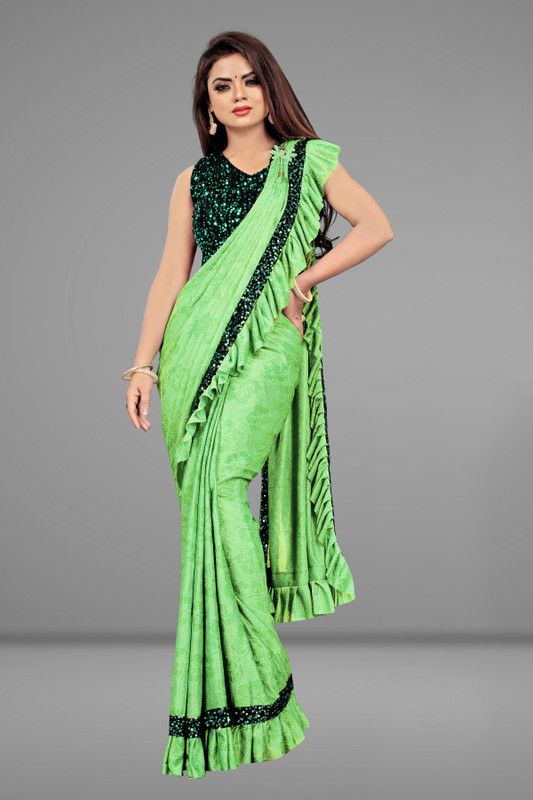 Woven Bollywood Lycra Blend, Jacquard Saree  (Green)