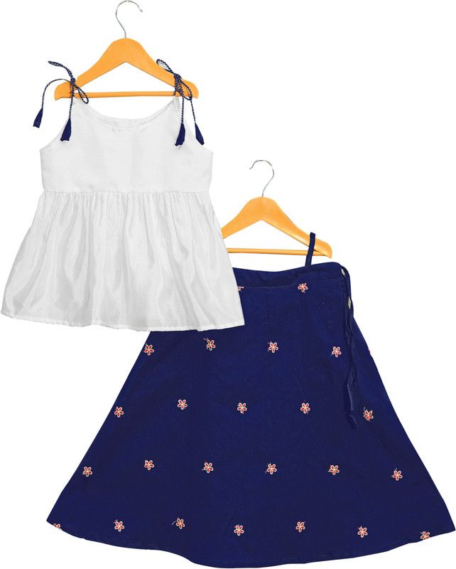 Baby Girls Lehenga Choli Ethnic Wear Solid Lehenga & Crop Top  (Blue, Pack of 1)