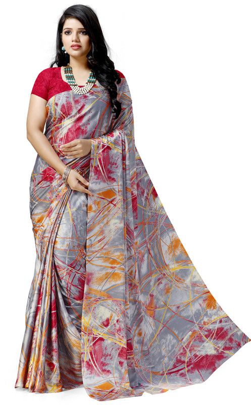 Digital Print Bollywood Satin Saree  (Multicolor)