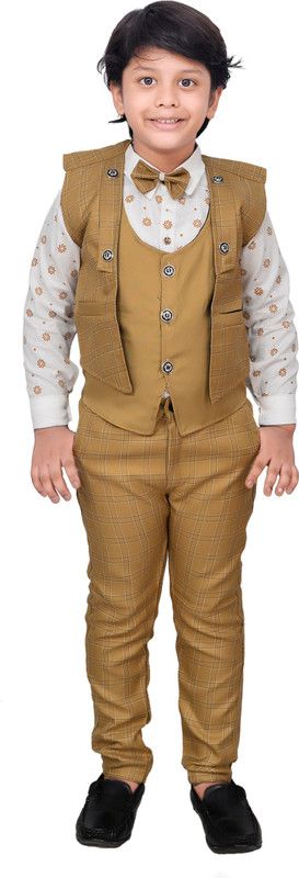 Boys Cotton Blend Blazer, Shirt and Trouser Set  (Pack of 1)
