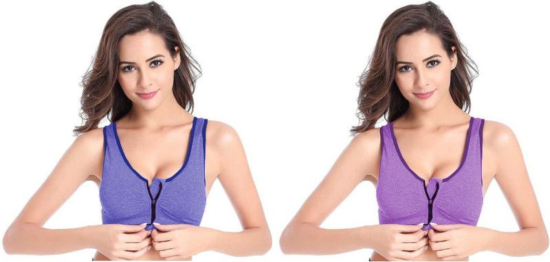 Pack of 2 Women Sports Lightly Padded Bra  (Purple, Dark Blue)