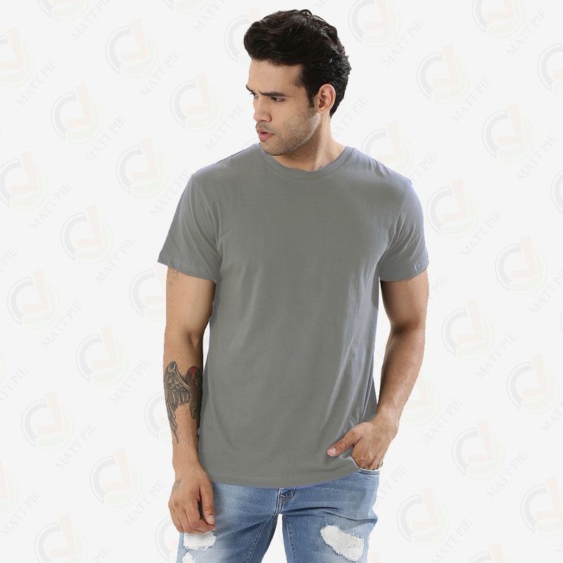 HS100_GREY Men Solid Round Neck Cotton Blend Grey T-Shirt