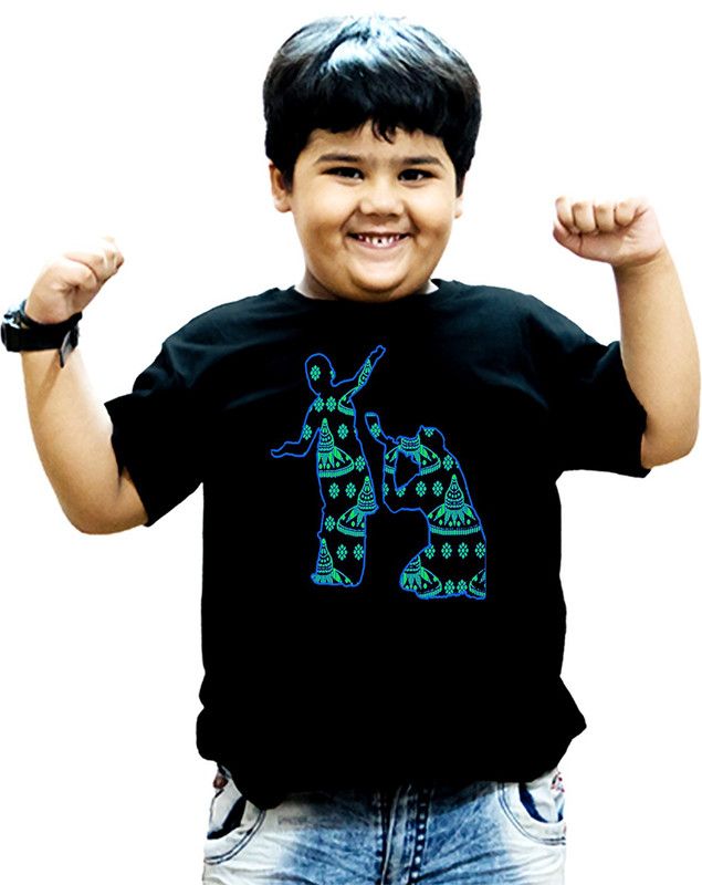 Boys Embroidered Cotton Blend T Shirt  (Black, Pack of 1)