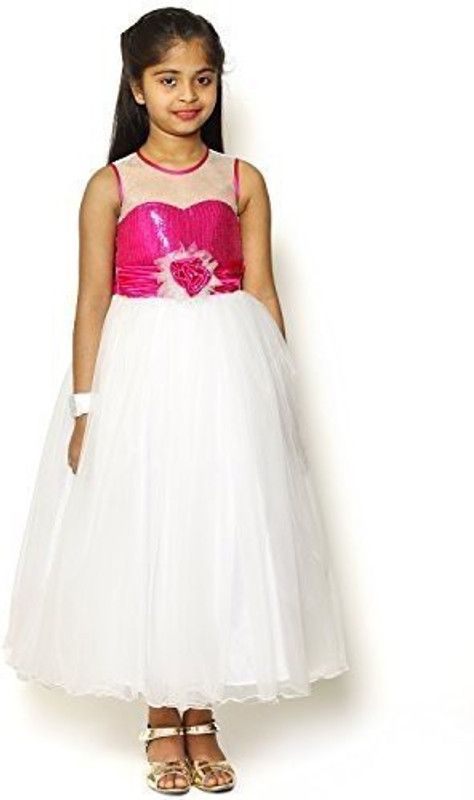 Barbie Girls Maxi/Full Length Party Dress  (White, Sleeveless)