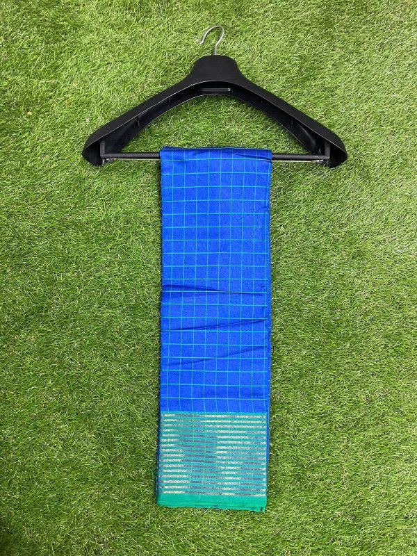 Checkered Daily Wear Georgette Saree  (Blue)