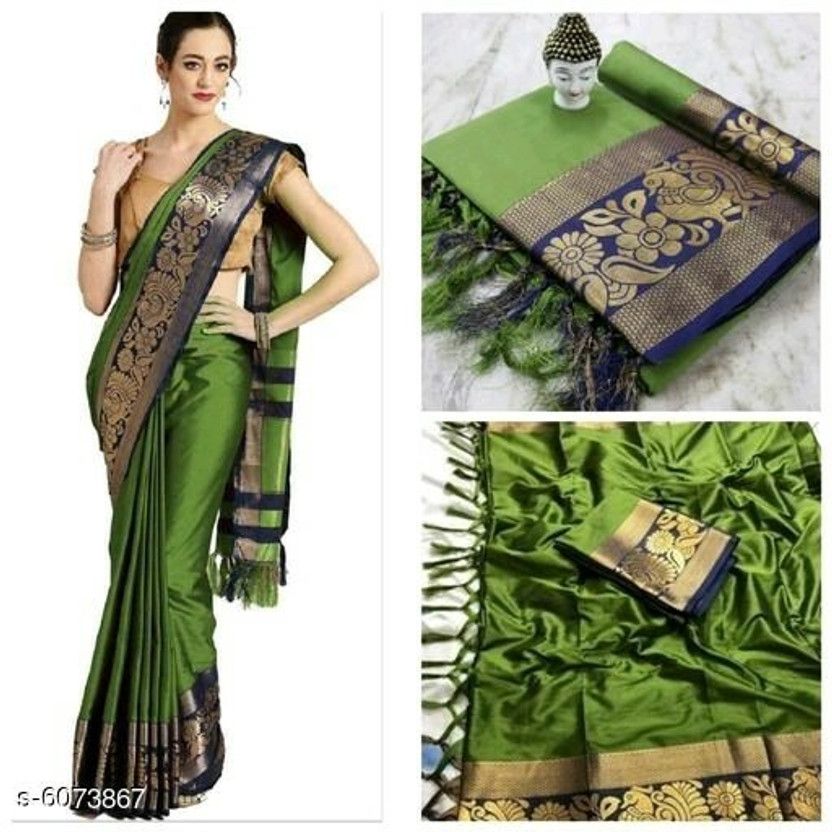 Woven Dharmavaram Jacquard, Cotton Silk Saree  (Green)