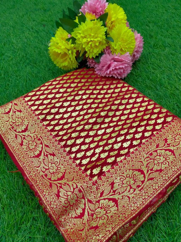 Woven Banarasi Georgette Saree  (Red)