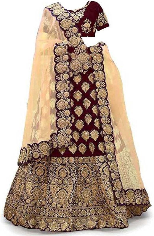 Baby Girls Lehenga Choli Party Wear Embroidered Ghagra, Choli, Dupatta Set  (Maroon, Pack of 1)