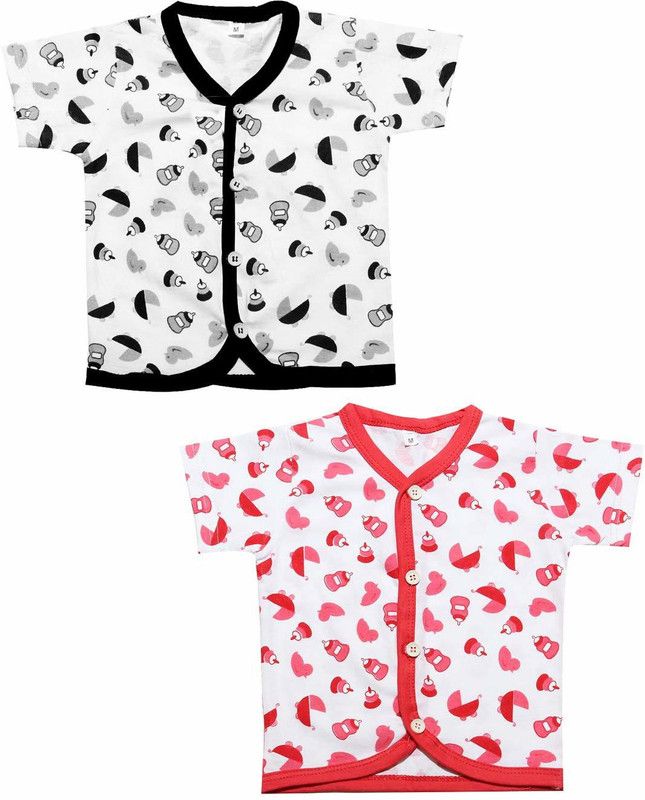 Boys & Girls Embroidered, Printed Cotton Blend T Shirt  (Black, Pack of 2)