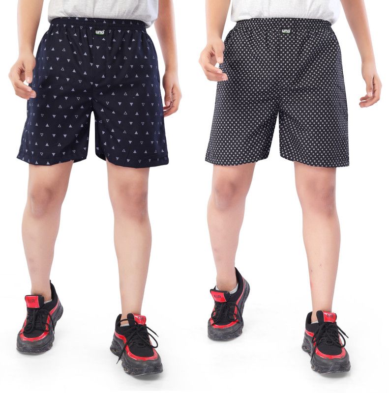 Short For Boys Sports Printed Cotton Blend  (Black, Pack of 2)