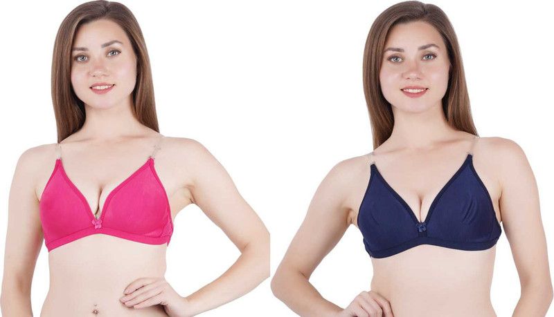 Pack of 2 Women T-Shirt Non Padded Bra  (Pink, Blue)