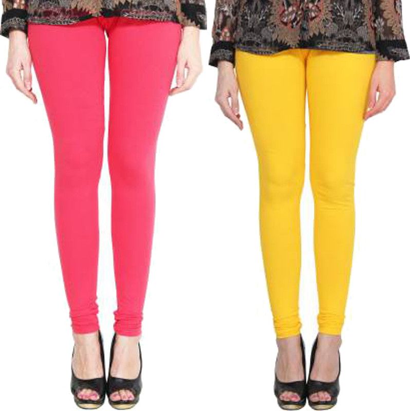 Clarita Churidar Ethnic Wear Legging  (Pink, Yellow, Solid)