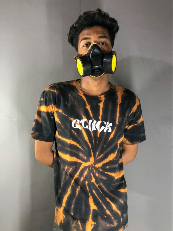 Men Typography, Tie & Dye Polo Neck Cotton Blend Black T-Shirt