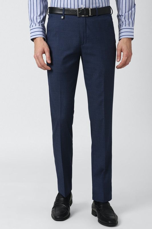 Men Skinny Fit Dark Blue Viscose Rayon Trousers