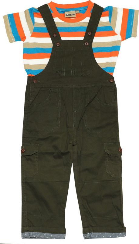 Boys Casual Dungaree T-shirt  (Dark Green)