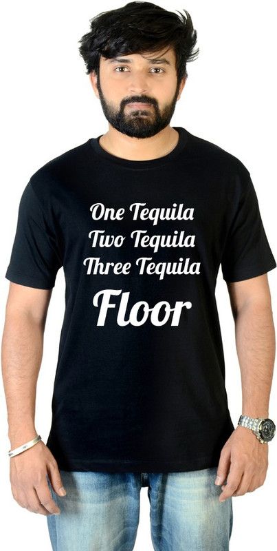 Party Tshirt Men Printed Round Neck Pure Cotton Black T-Shirt