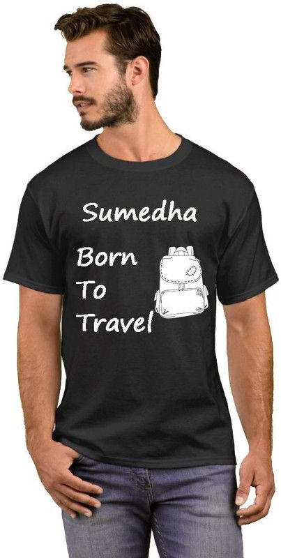 Sumedha Born to Travel Style Fashion V17 Men Printed Round Neck Cotton Blend Black T-Shirt