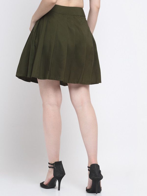 Women Solid A-line Green Skirt
