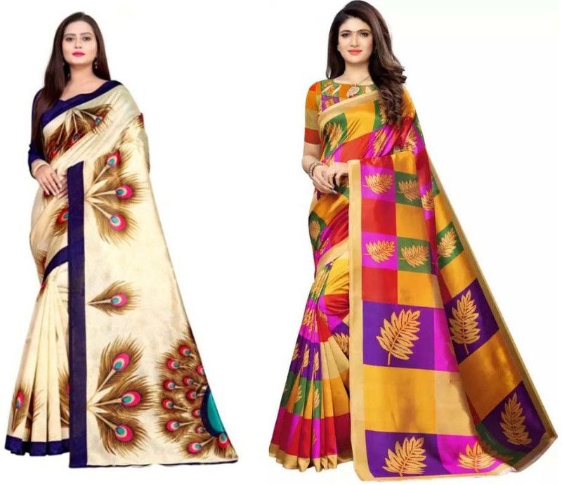 Floral Print Bollywood Cotton Blend Saree  (Pack of 2, Multicolor)