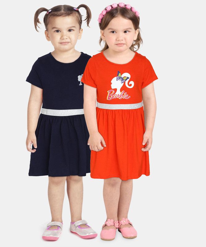 Barbie Midi/Knee Length Casual Dress  (Multicolor, Short Sleeve)