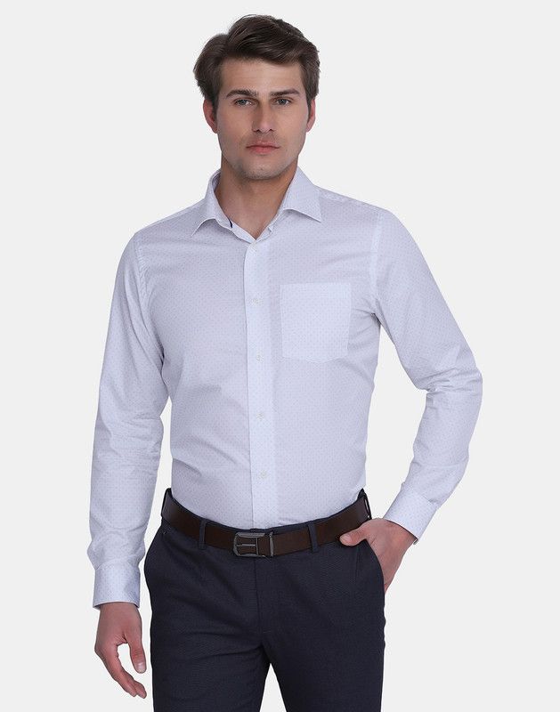 Men Slim Fit Printed Built-up Collar Formal Shirt