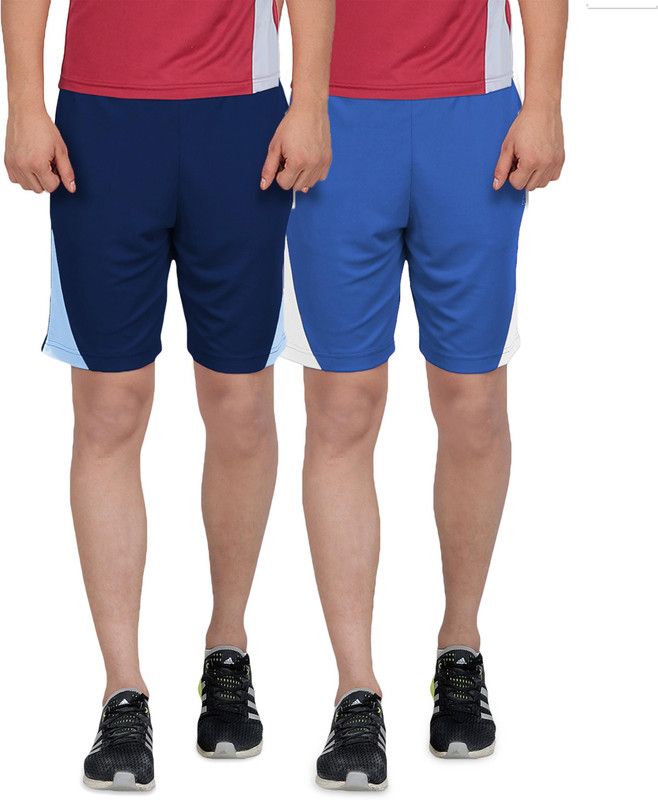 Pack of 2 Solid Men Blue, Dark Blue Sports Shorts, Basic Shorts, Beach Shorts, Night Shorts, Regular Shorts, Running Shorts