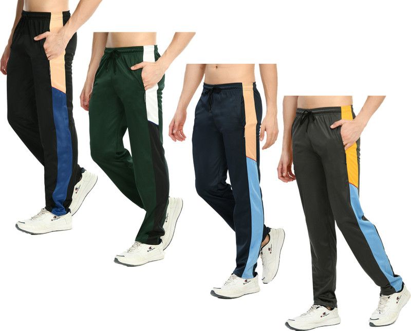 Pack of 4 Men Colorblock Grey, Dark Blue, Black Track Pants