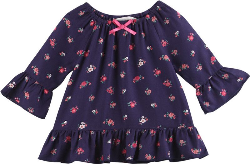Baby Girls Viscose Peplum Top  (Dark Blue, Pack of 1)