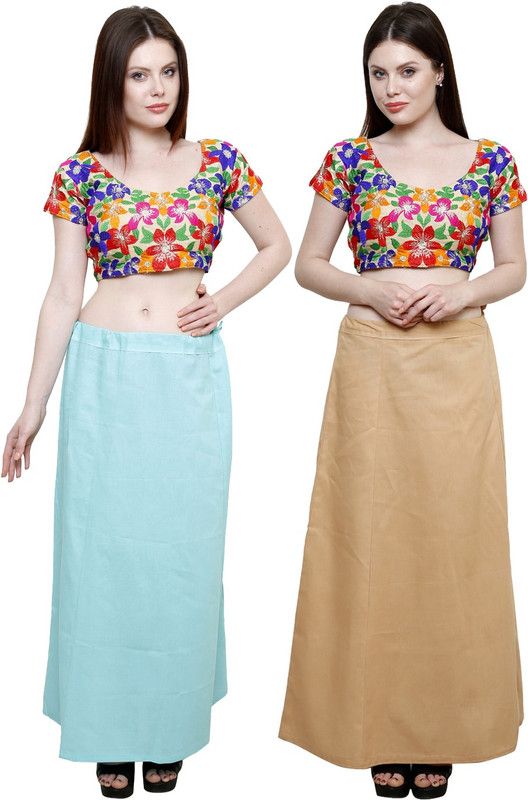 Pistaa Sky Blue and Skin Cotton Blend Petticoat  (XL)