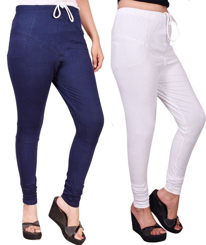 Home ACHIEVEMENT Churidar Ethnic Wear Legging  (Blue, White, Solid)