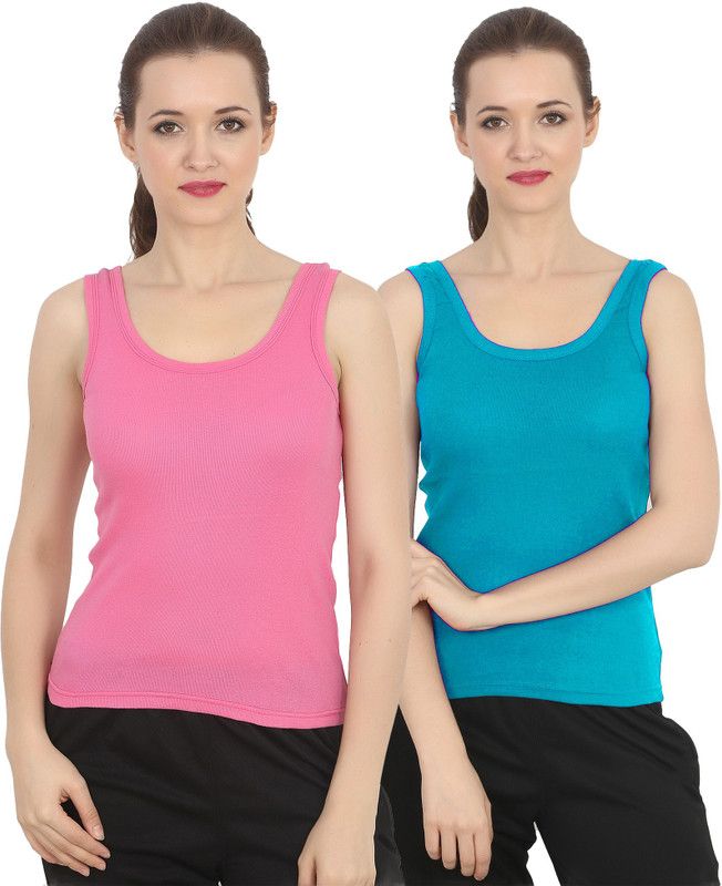 Women Dark Green, Pink Camisole