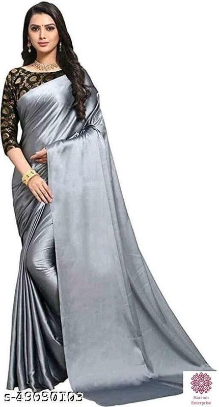 Woven Bollywood Satin Saree  (Grey)