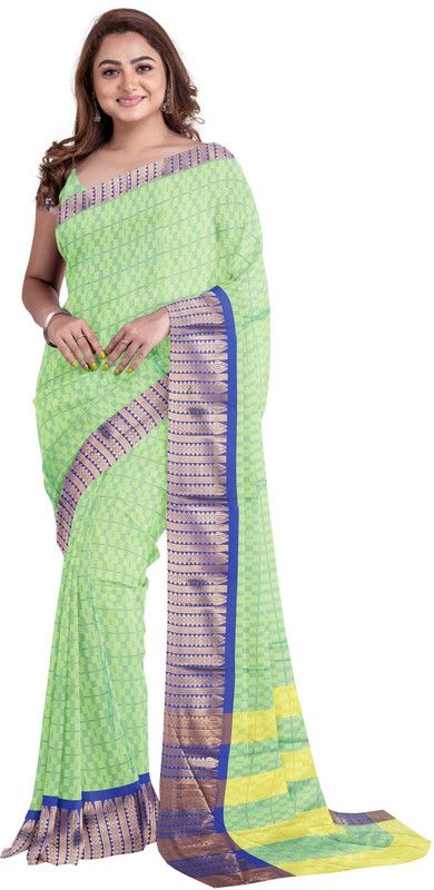 Self Design Handloom Linen, Cotton Silk Saree  (Light Green)