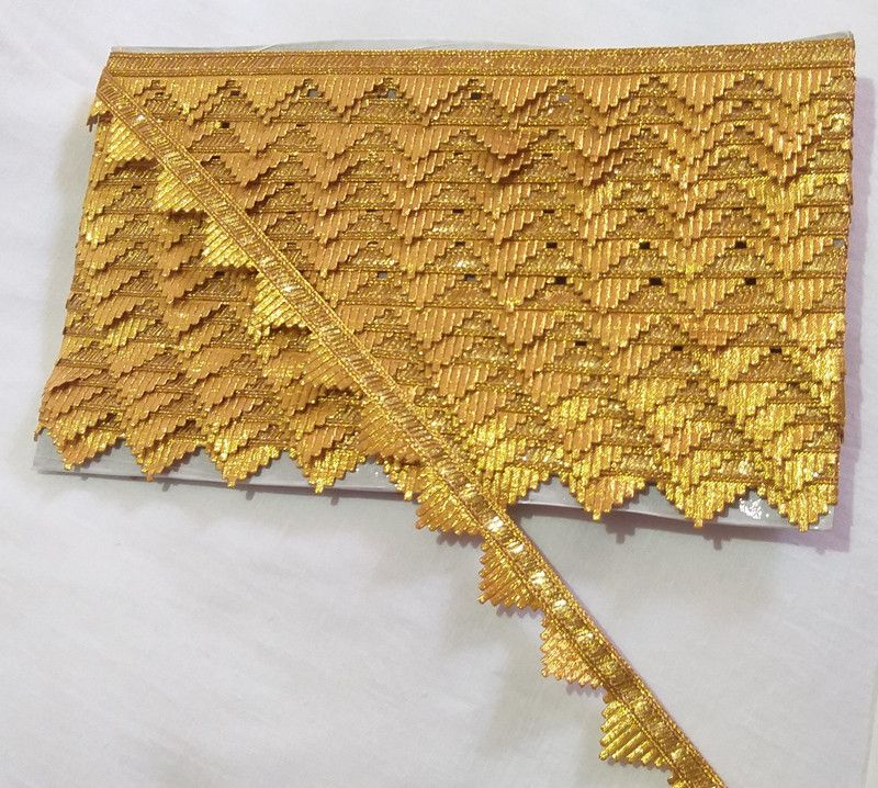 Harbhole Lace Border Gold Glitter Patty Piramid Lace Saree Falls  (Gold)