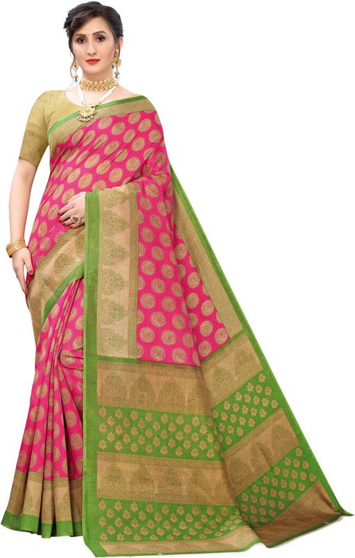Printed Patola Art Silk Saree  (Pink)