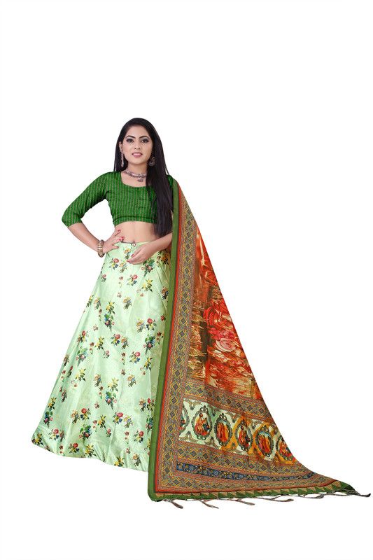 Digital Print Semi Stitched Lehenga Choli  (Light Green)