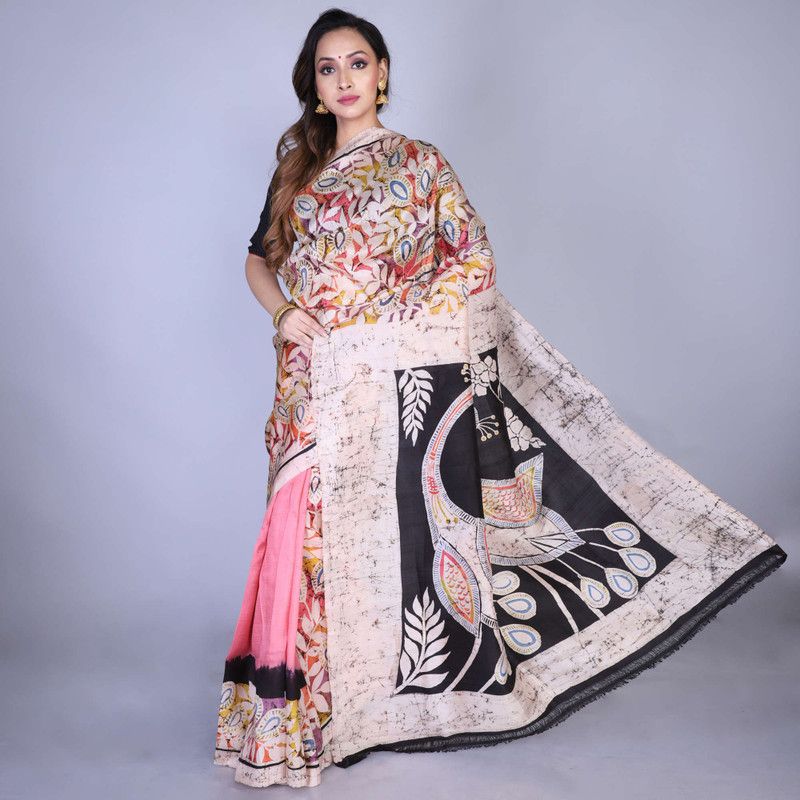 Printed Murshidabad Pure Silk Saree  (Multicolor)