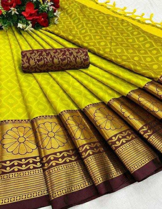 Bollywood Jacquard, Cotton Silk Saree  (Yellow)
