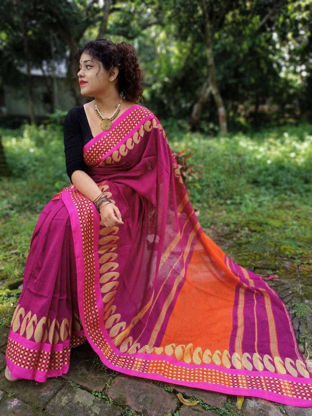 Self Design, Woven Handloom Pure Cotton Saree  (Maroon)