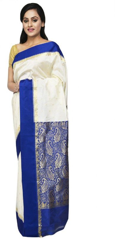 Solid/Plain Garad Silk Blend Saree  (Blue)