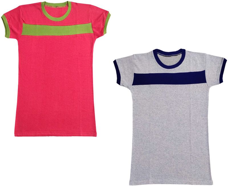 Boys & Girls Self Design, Colorblock Pure Cotton T Shirt  (Multicolor, Pack of 2)