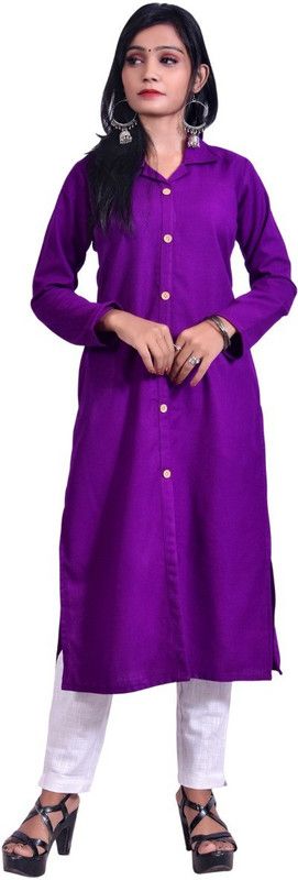 Women Solid Wool Straight Kurta  (Purple)