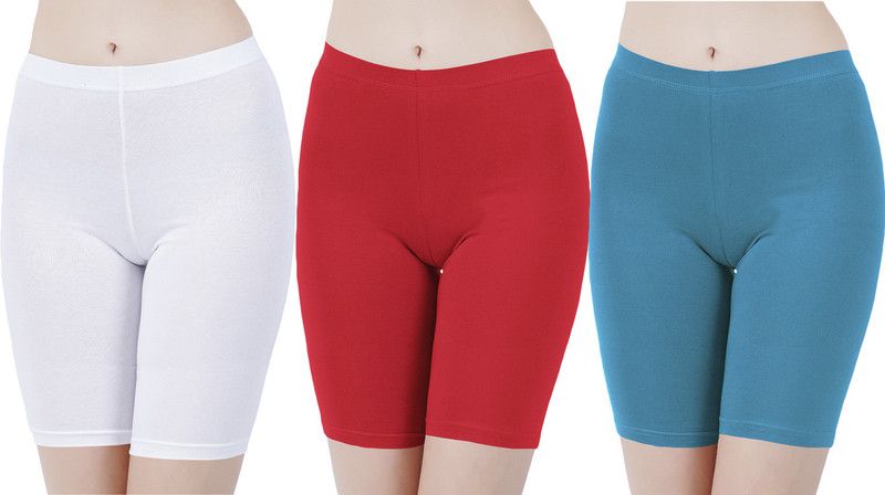 Pack of 3 Solid Women White, Red, Blue Cycling Shorts