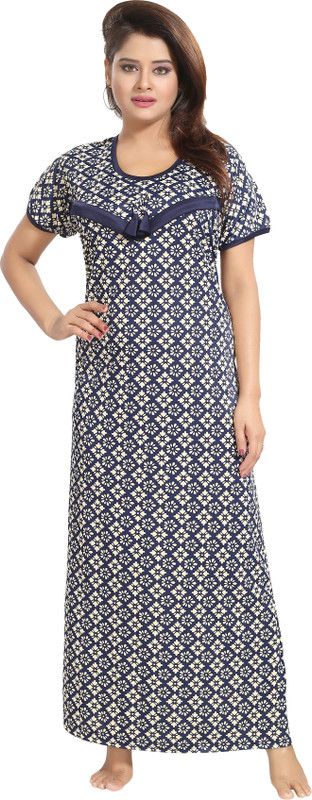 Women Maternity/Nursing Nighty  (Dark Blue, White)
