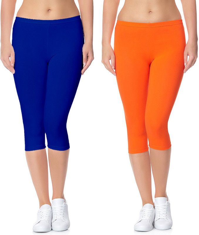 Cotton Lycra 220 GSM Bio-Wash Women Blue, Orange Capri