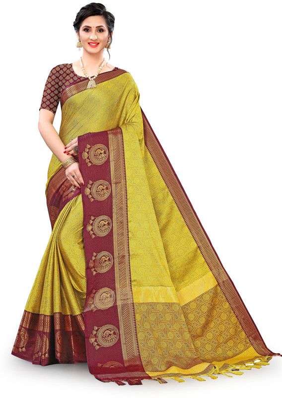 Self Design, Woven Banarasi Silk Blend, Cotton Blend Saree  (Multicolor)